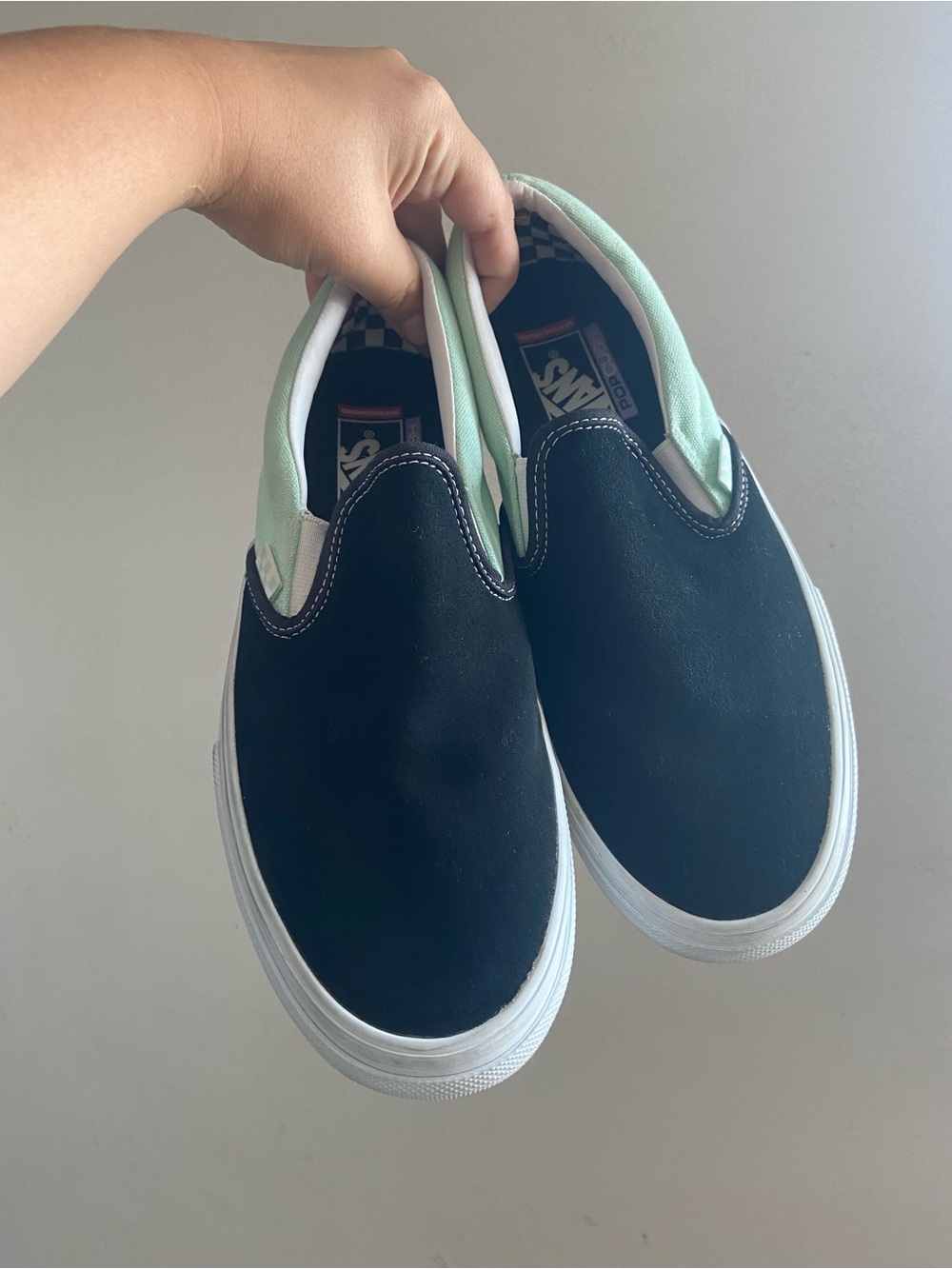 Vans slip on pop cush skate shoes mens 9 mint green & black womens 10.5